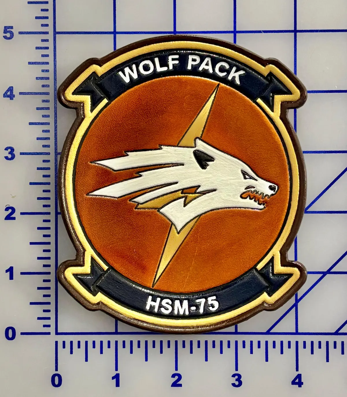Officially Licensed Us Navy Hsm-75 Wolf Pack Squadron Leather Patch 3