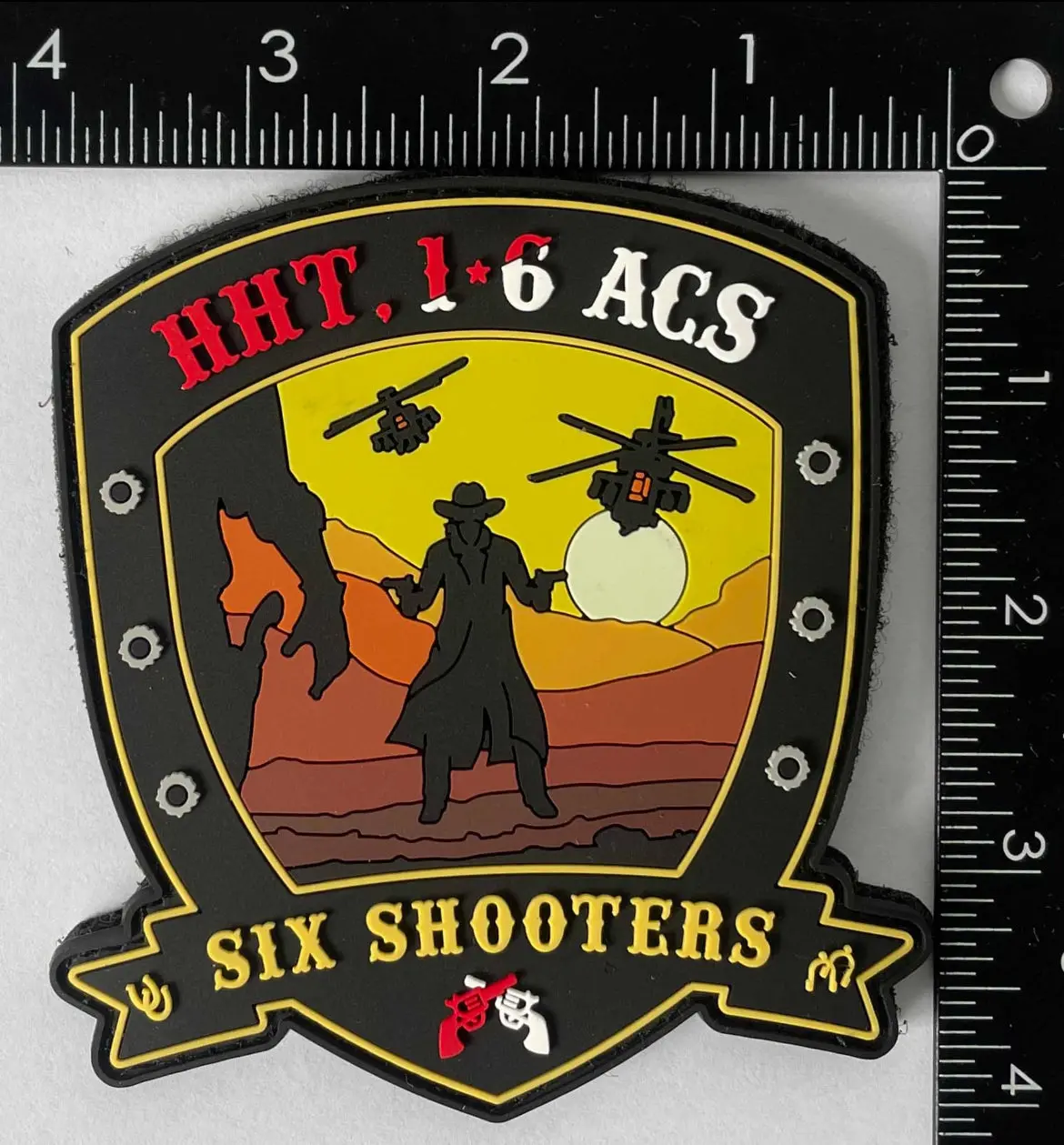 Official Us Army Hht 1-6 Cavalry Six Shooter Pvc Patch 1