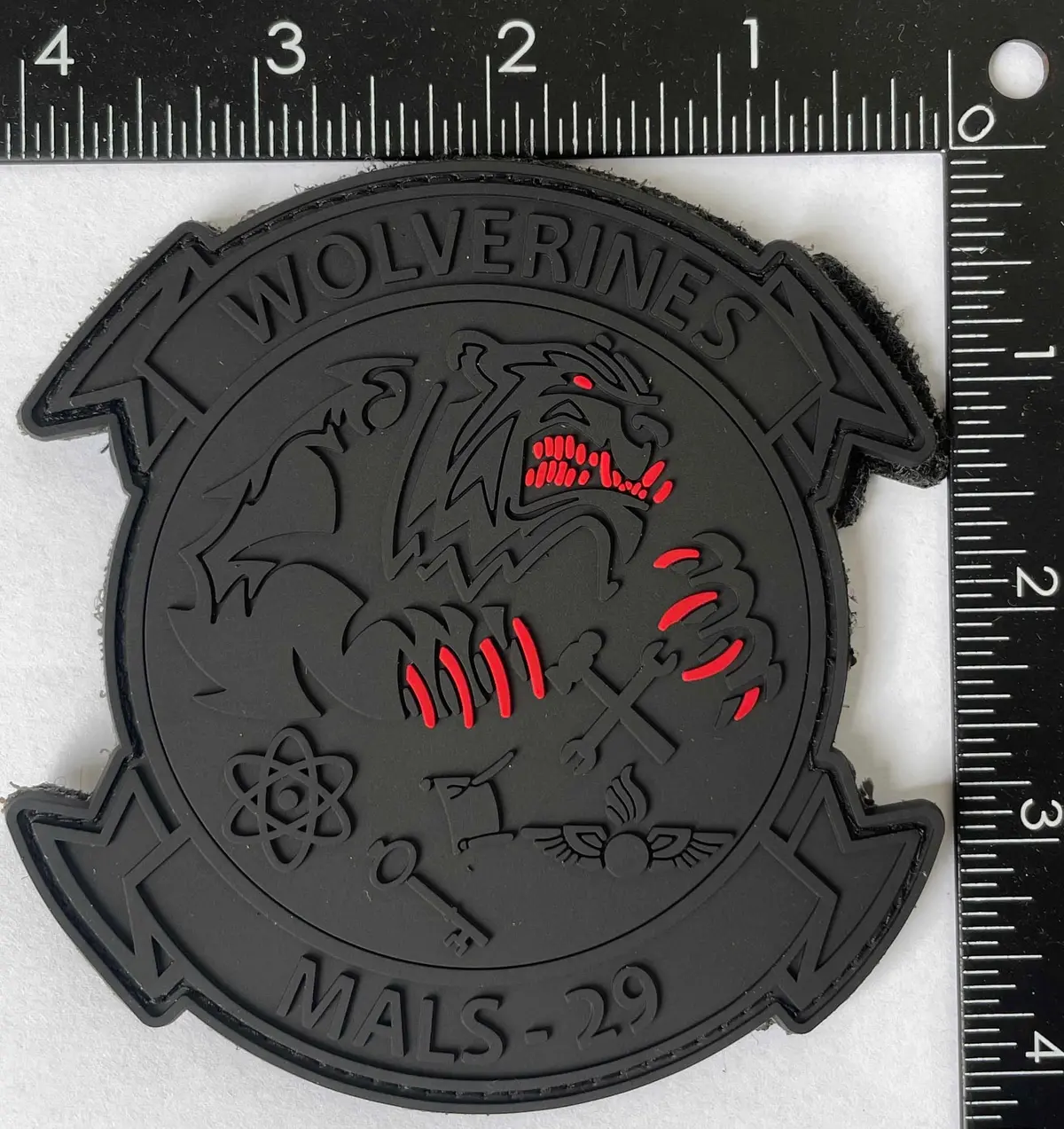 Officially Licensed Usmc Mals-29 Wolverines Blackout/Red Glow Pvc Patch 1