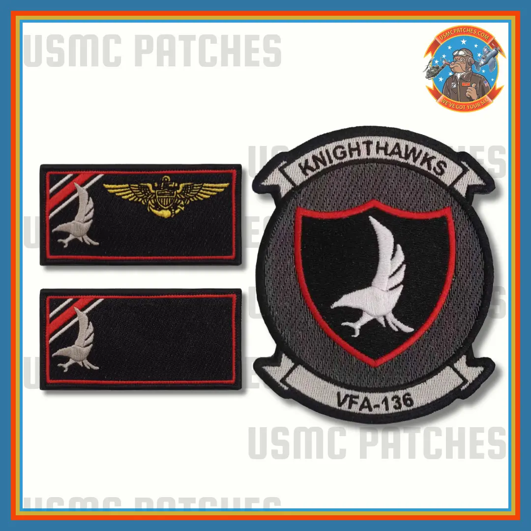 Officially Licensed Us Navy Vfa-136 Knighthawks Anniversary Squadron Patch And Name Tags 1
