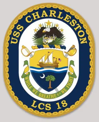 Officially Licensed Us Navy Uss Charleston Lcs-18 While We Breathe We Fight Sticker 1