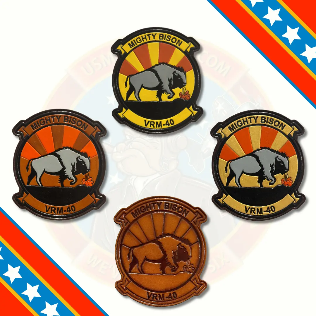 Officially Licensed Us Navy Vrm-40 Mighty Bisons Leather Squadron Patch 1