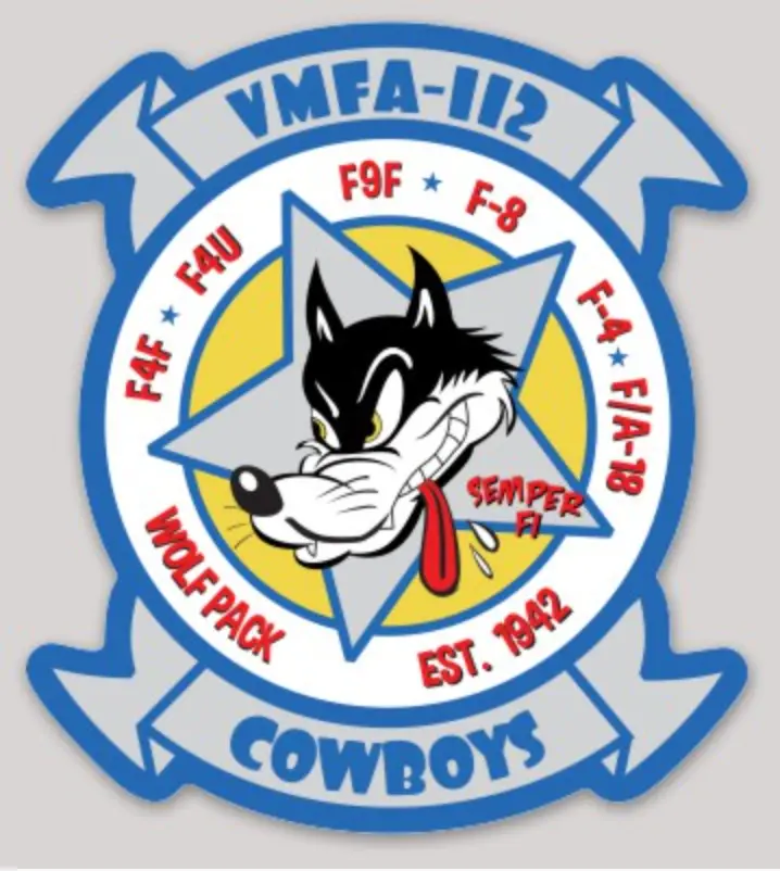 Official Vmfa-112 Cowboys Wwii Wolf Throwback Sticker 1