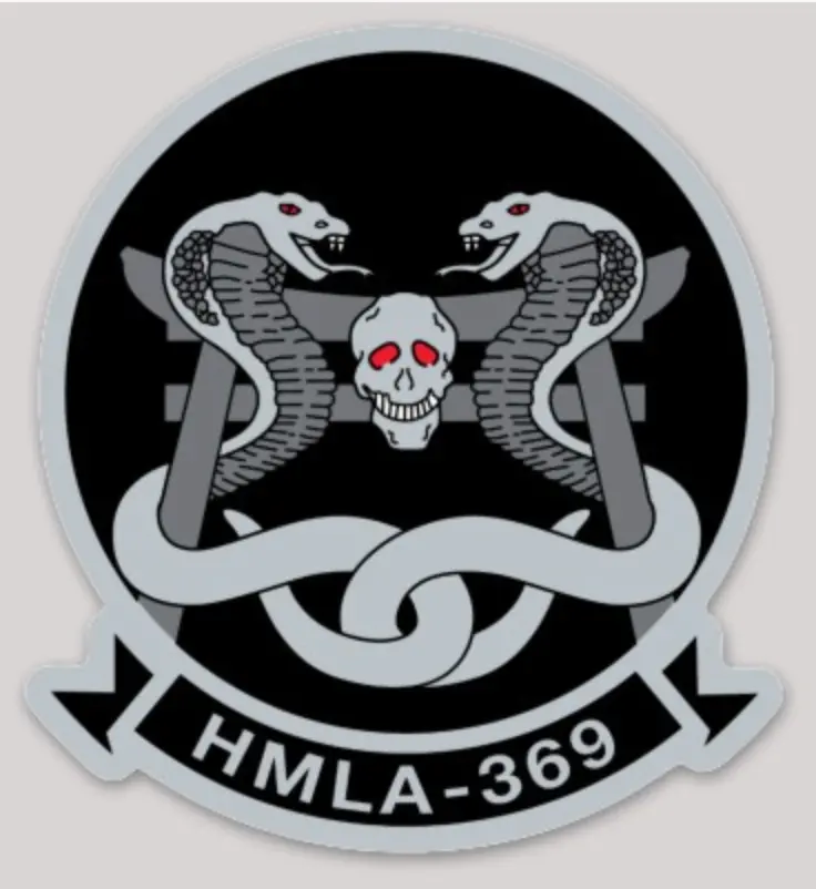Officially Licensed Usmc Hmla-369 Gunfighters Black/Gray Squadron Sticker 1