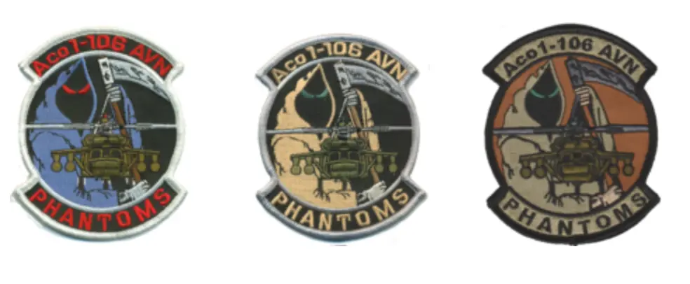 Official Us Army A Co 1-106 Avn Phantoms Patches 1