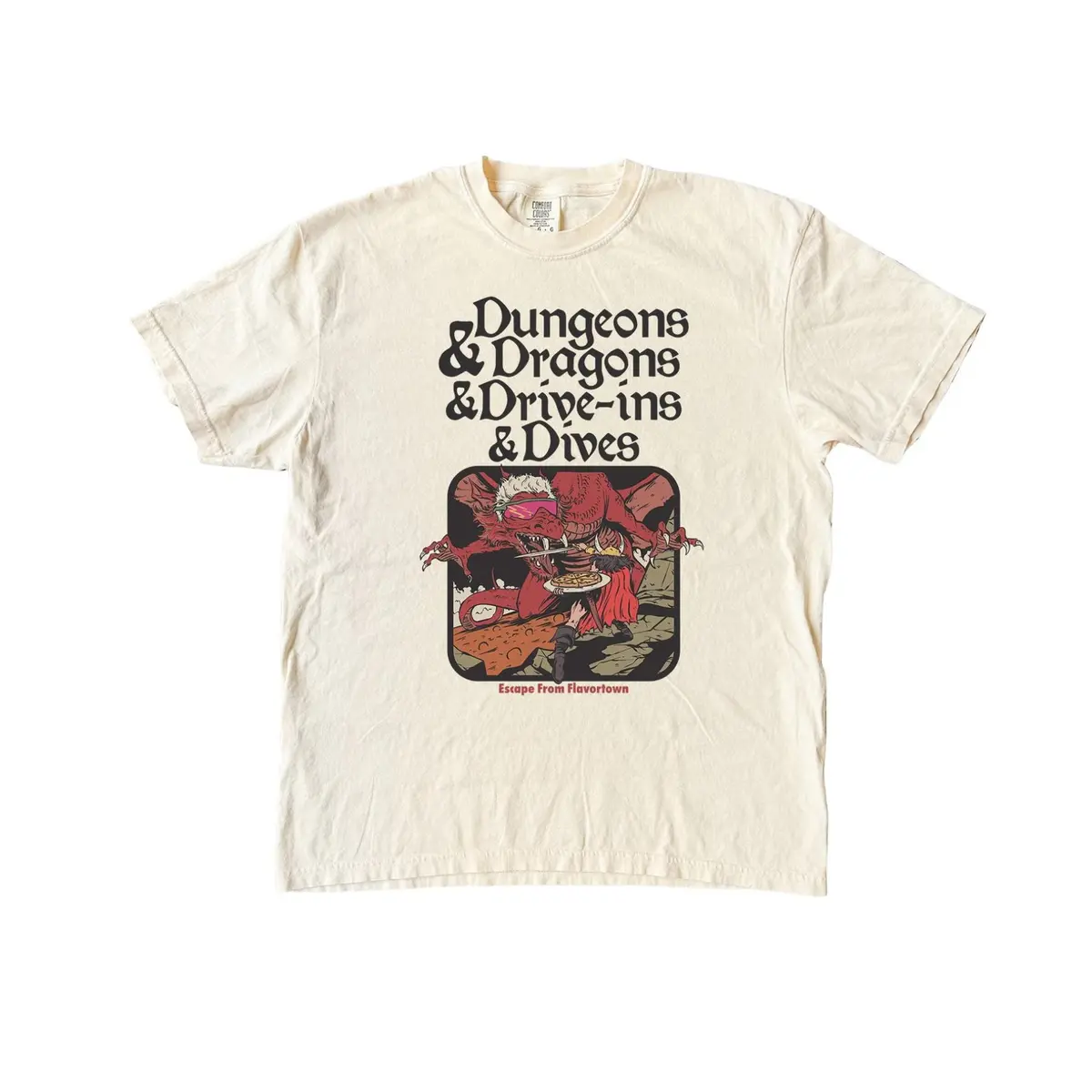 Vintage Food & Fantasy Tee – Dungeons And Dragons And Drive-Ins T-Shirt, Funny Comfort Colors Shirt, Retro Gamer Top, Fantasy Rpg Gift 1