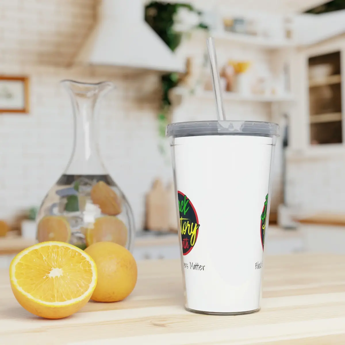 Black Barbers Matter Plastic Tumbler With Straw 1