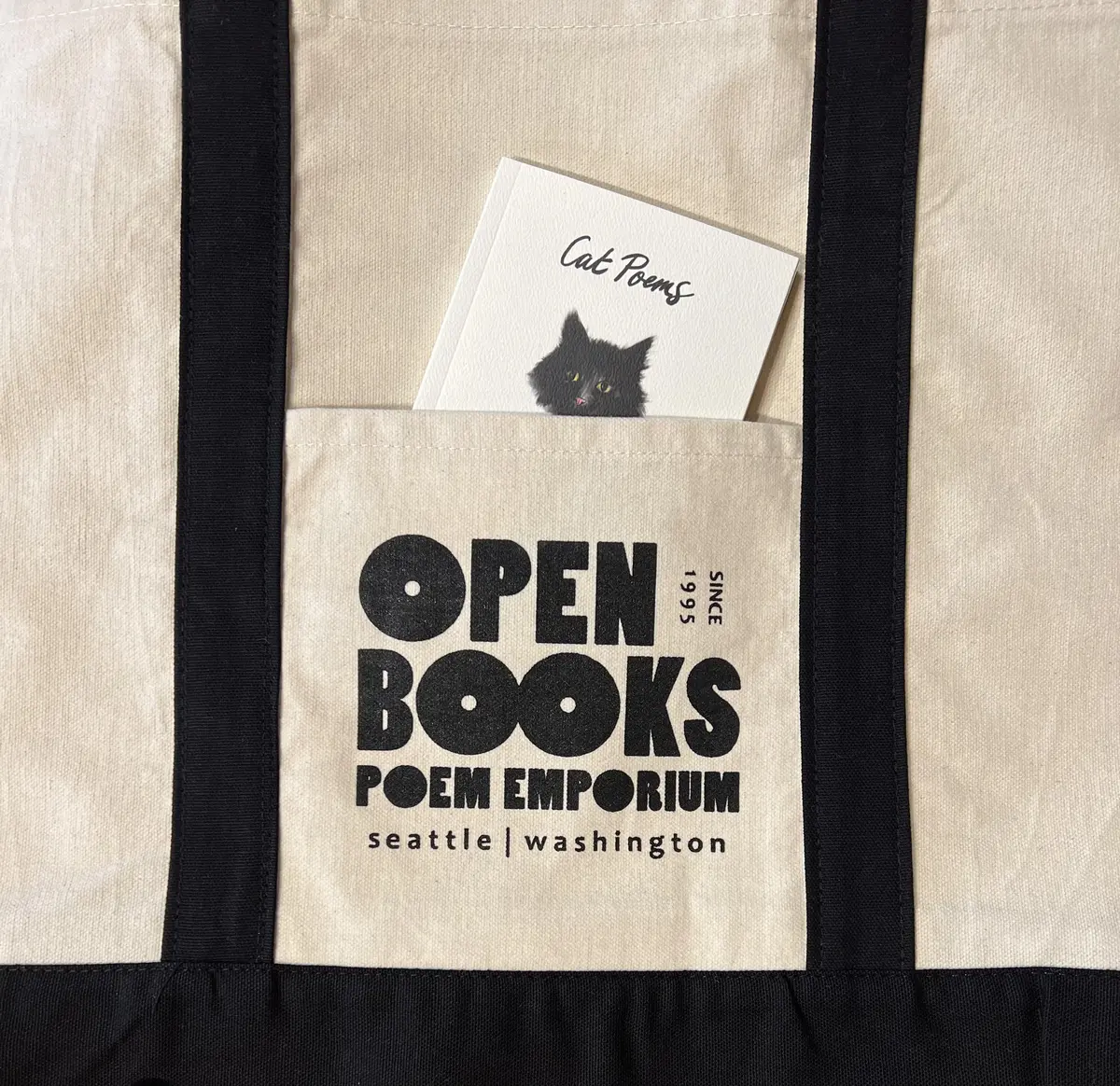 Large Tote With Book Pocket, Black Lettering 1