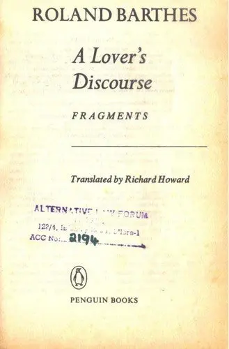 Barthes, Roland: Lovers Discourse: Fragments 1