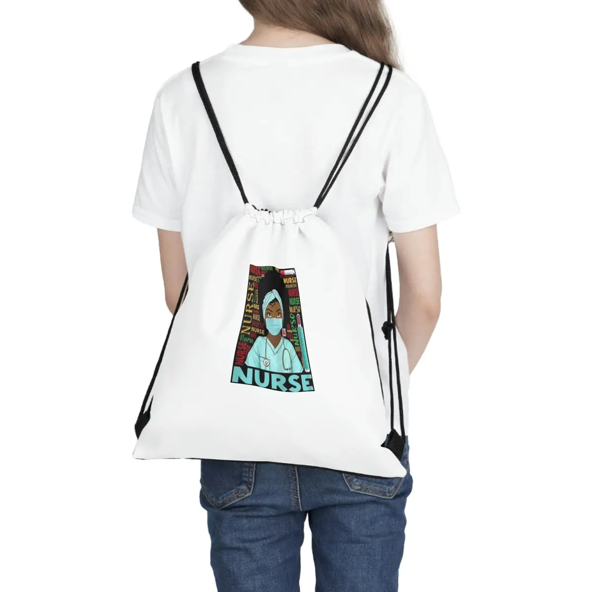 Black Nurse Outdoor Drawstring Bag 1