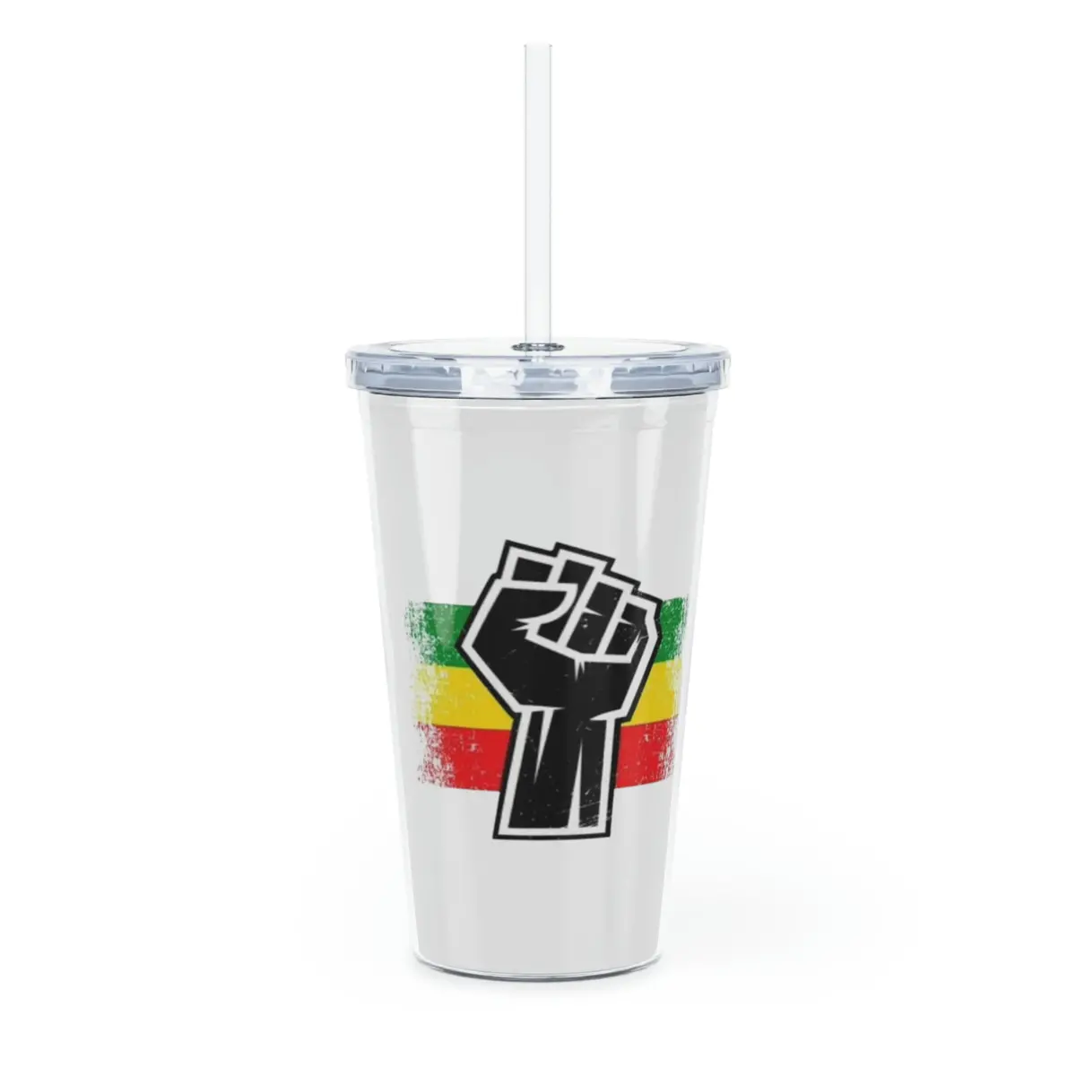 Black Fist Plastic Tumbler With Straw 1